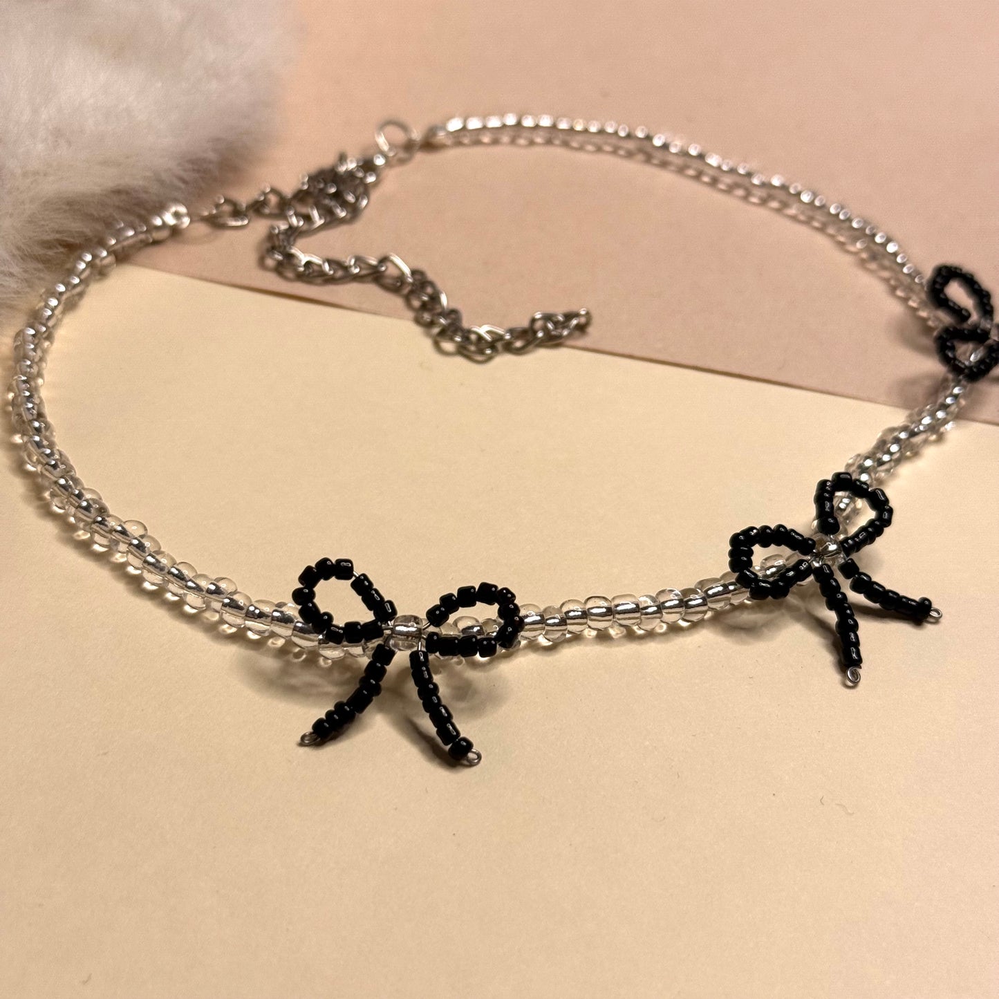 Black bow beaded choker